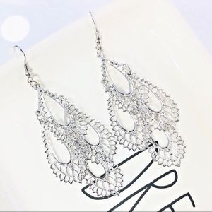 Filigree Boho Teardrop Earrings in Silver